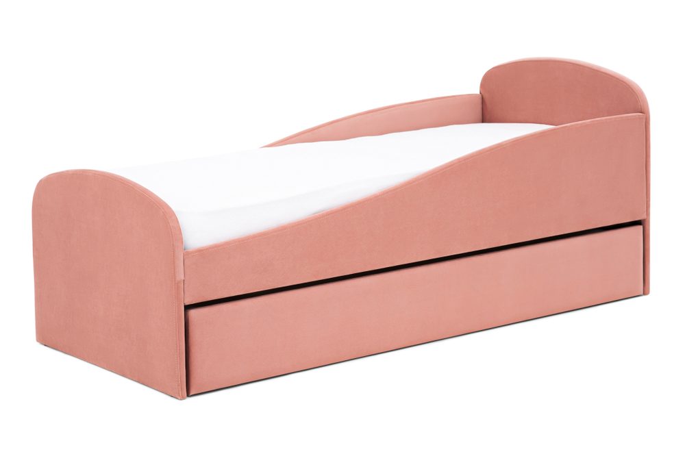 Детская мягкая кровать с ящиком Бельмарко Letmo пудровый велюр