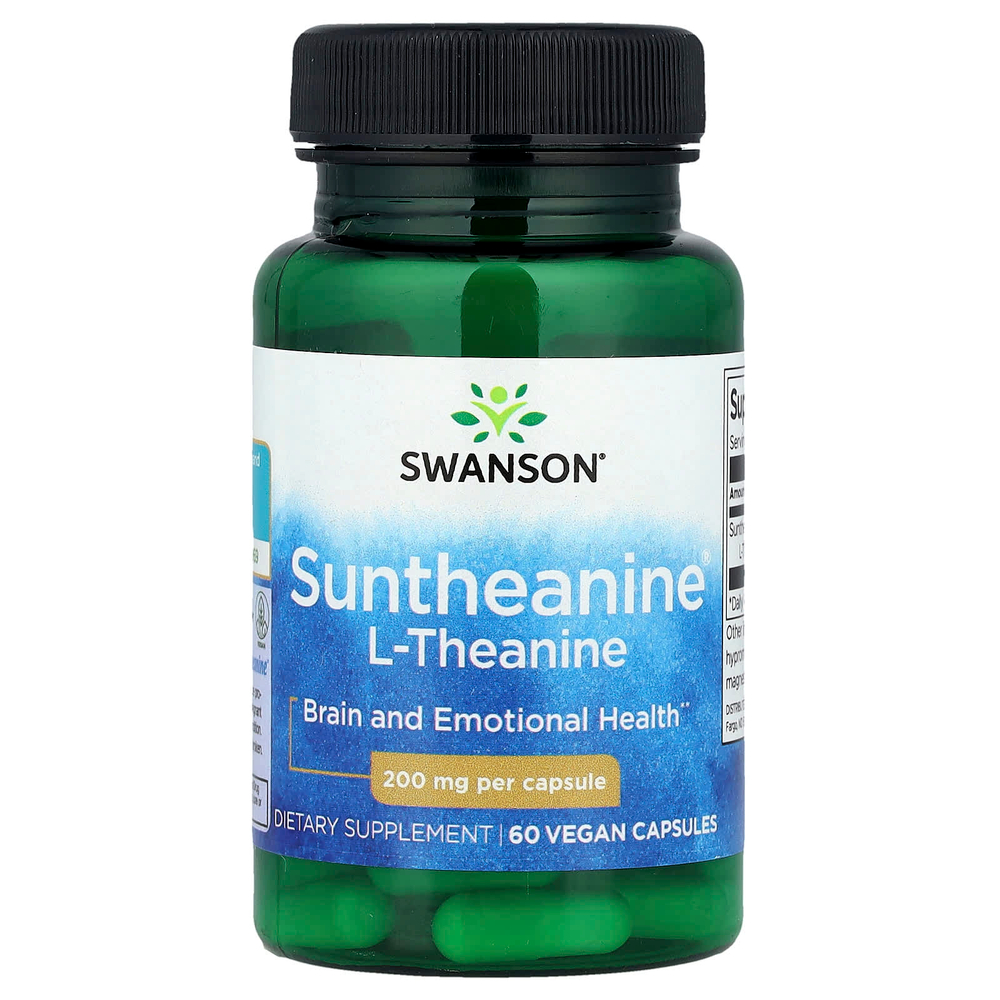 Swanson, Suntheanine® L-теанин, 200 мг, 60 веганских капсул