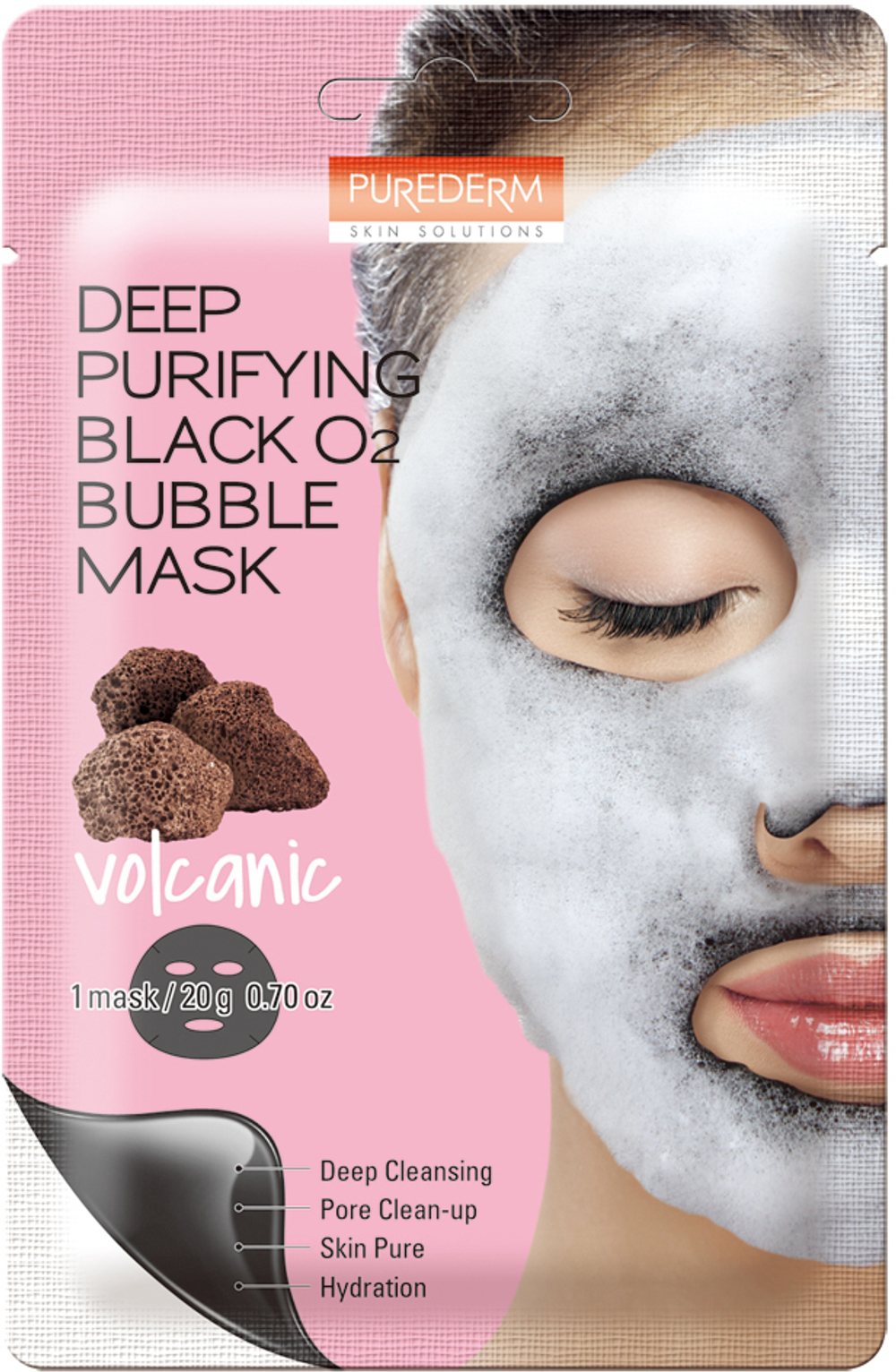Purederm. Глубоко очищающая кислородная маска для лица с вулканическим пеплом Deep Purifying Black O2 Bubble Mask Volcanic