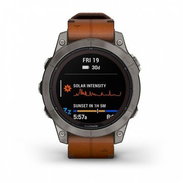 Умные часы Garmin Fenix 7 Pro Sapphire Solar титановый серый с коричневым кожаным ремешком
