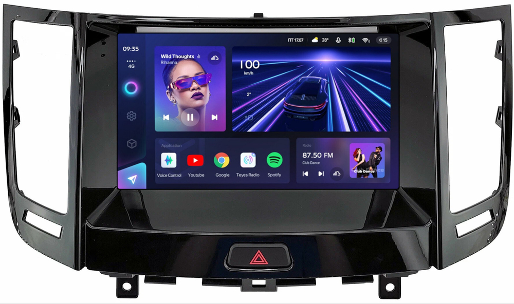 Магнитола для Infiniti FX35, FX37, FX50, FX30D S51 2008-2012, QX70 S51 2013-2018 (рамка тип 1 черный глянец) - Teyes CC3 монитор 9" QLED на Android 10, ТОП процессор, 4Гб+32Гб, CarPlay, 4G SIM-слот