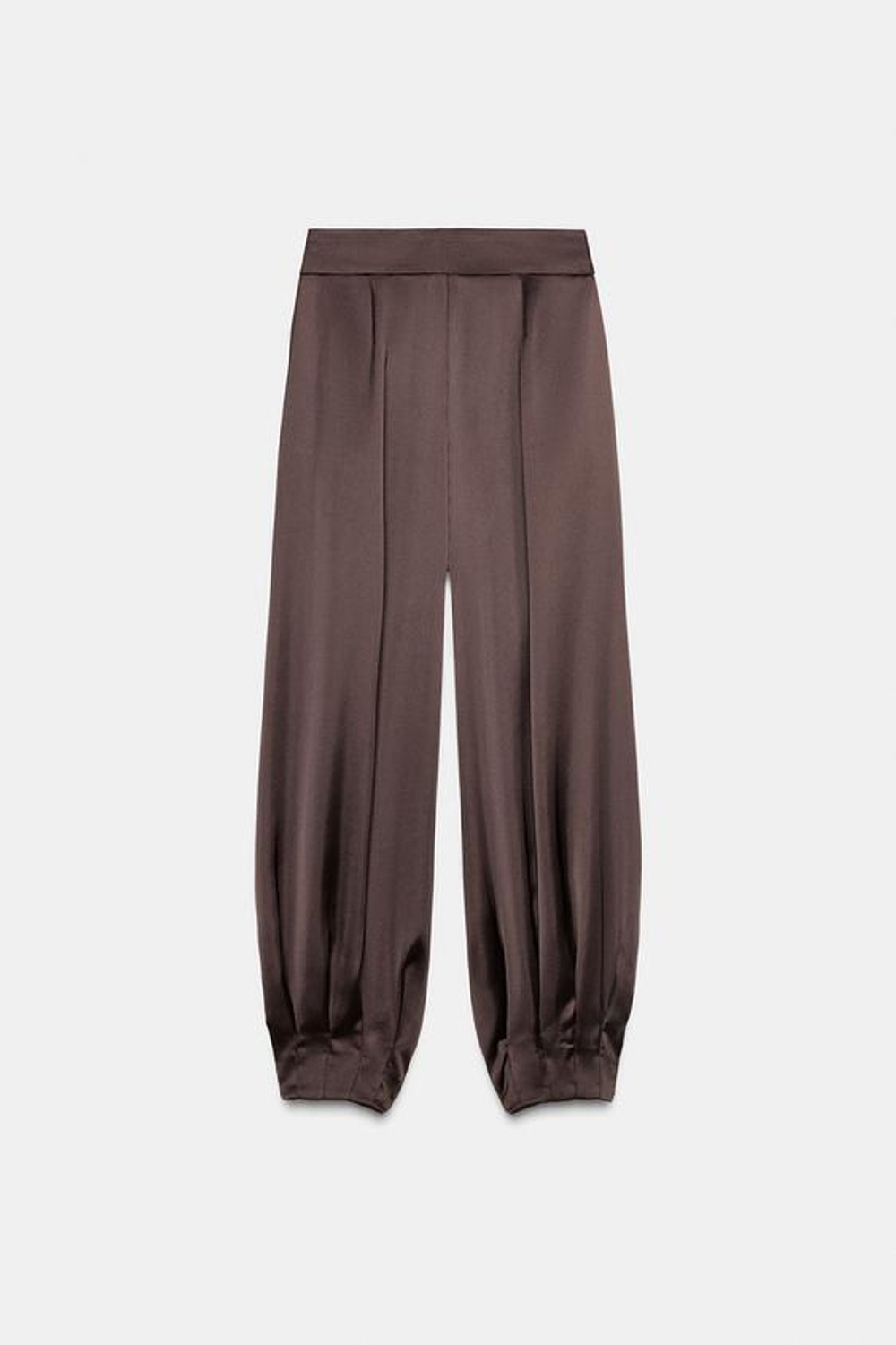 ZARA БРЮКИ-БАГГИ ИЗ АТЛАСНОЙ ТКАНИ, КОРИЧНЕВЫЙ