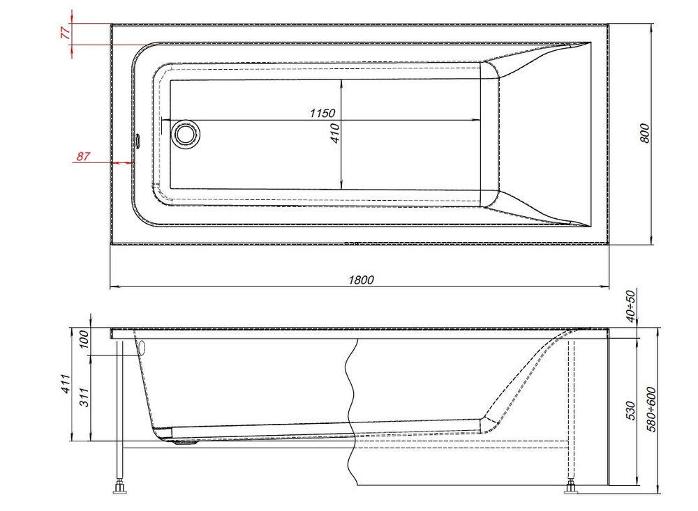 Акриловая ванна Aquanet Aura 180x80 (с каркасом)
