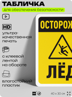 Табличка для обеспечения безопасности "Осторожно, лёд", для офиса, по охране труда для предприятия, организаций, 40х30 см, Silver Plane x Айдентика Технолоджи