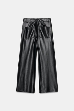 ZARA БРЮКИ ПРЯМОГО КРОЯ WIDE LEG ИЗ ИСКУССТВЕННОЙ КОЖИ ZW COLLECTION, ЧЕРНЫЙ