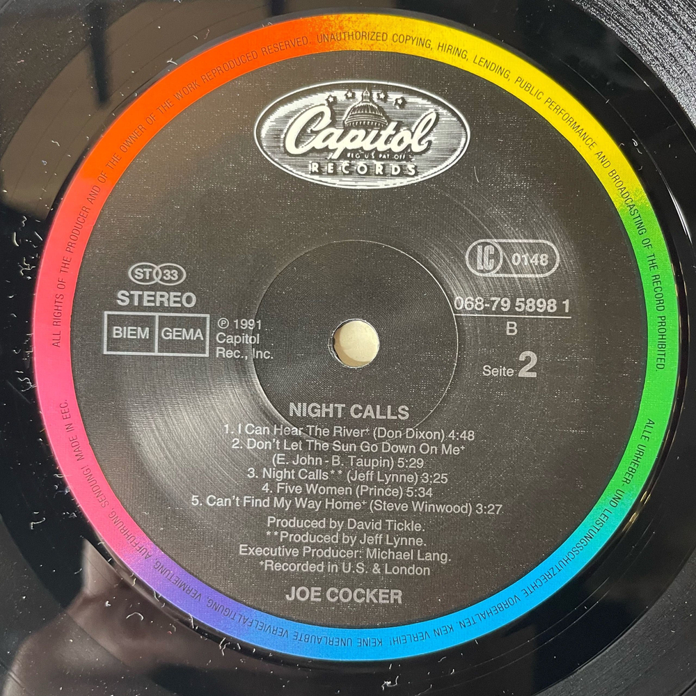 Винтажная виниловая пластинка LP Joe Cocker Night Calls (Германия 1991)