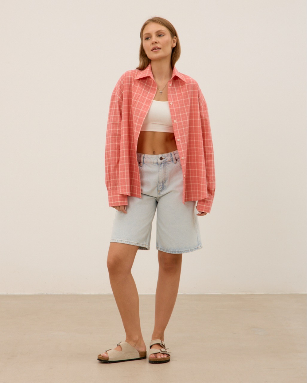 Рубашка из вареного хлопка, розовая