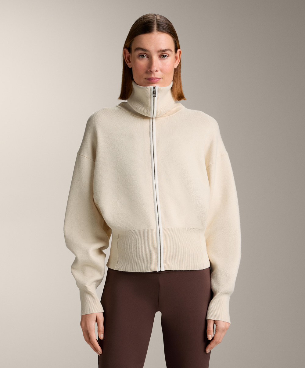 Oysho Вязаная куртка на молнии с контрастными деталями, ванильный