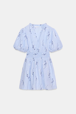 ZARA ПЛАТЬЕ С ВЫШИВКОЙ, СИНИЙ/БЕЛЫЙ