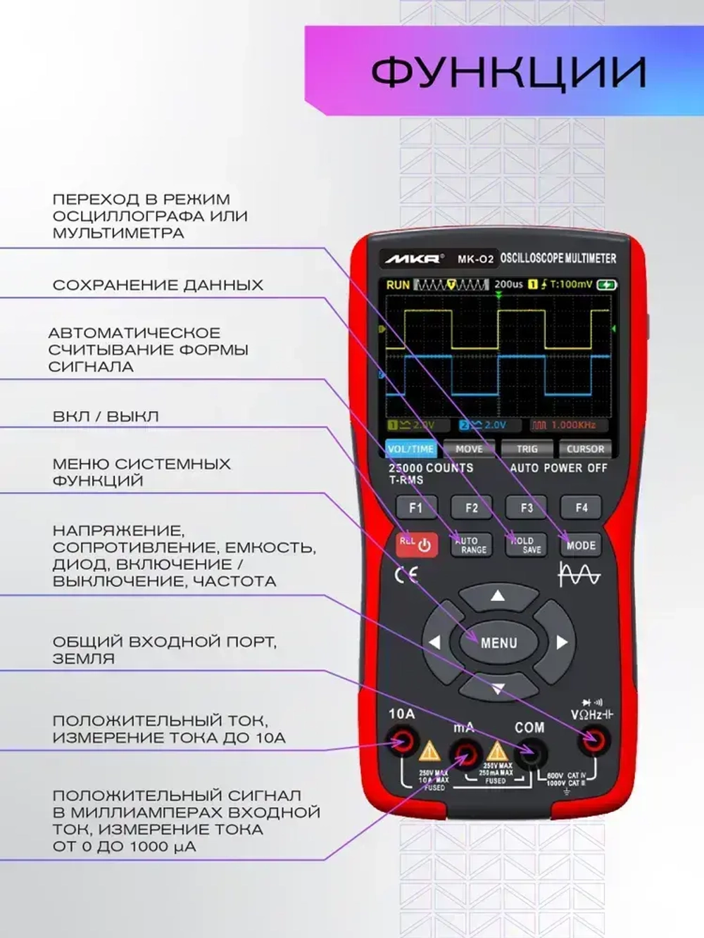 Осциллограф цифровой MKR MK-O2 мультиметр двухканальный