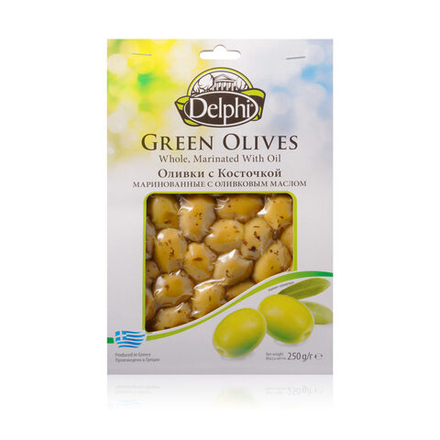 Оливки с косточкой маринованные с оливковым маслом DELPHI 250г, Греция
