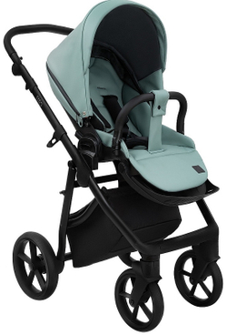 Детская коляска Roan Esso 2025 Кожа 3 в 1 с автокреслом Tutis Elo Black ESSK/214/1 Misti Mint/Grey/руч.Черный