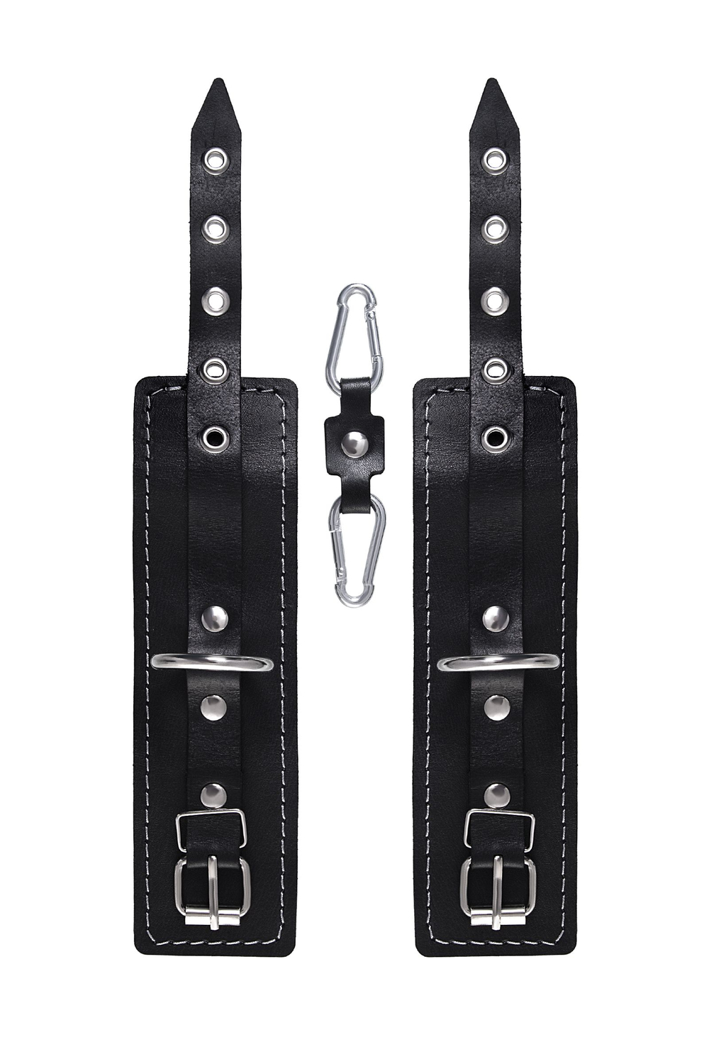 Черные двухслойные наручники с белой строчкой