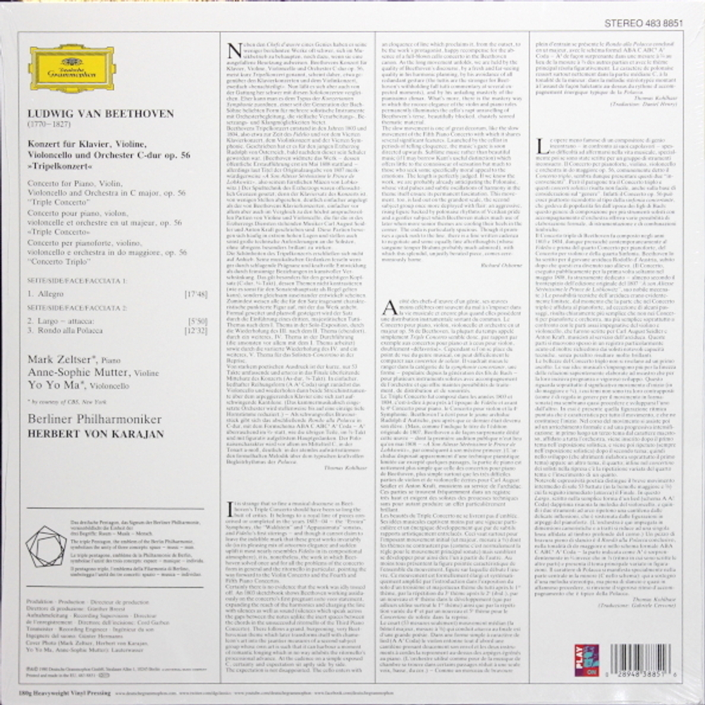 Anne-Sophie Mutter, Mark Zeltser, Yo-Yo Ma, Berliner Philarmoniker, Herbert von Karajan / Ludwig van Beethoven: Triple Concerto (LP)