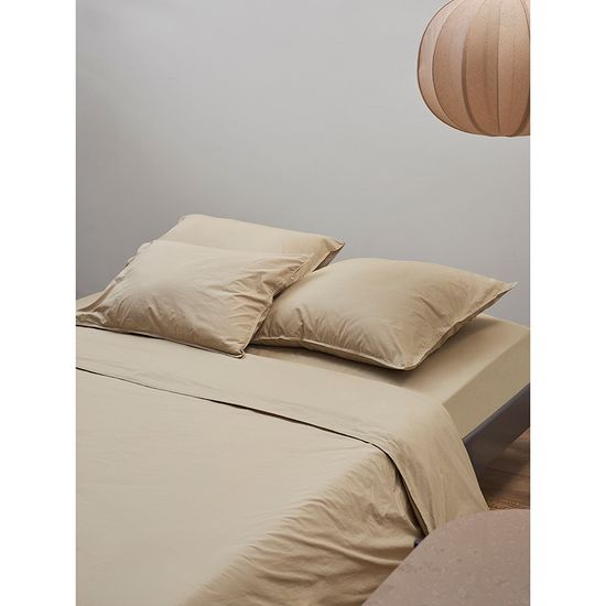 Простыня из стираного перкаля бежево-серого цвета из коллекции essential, 240х270 см