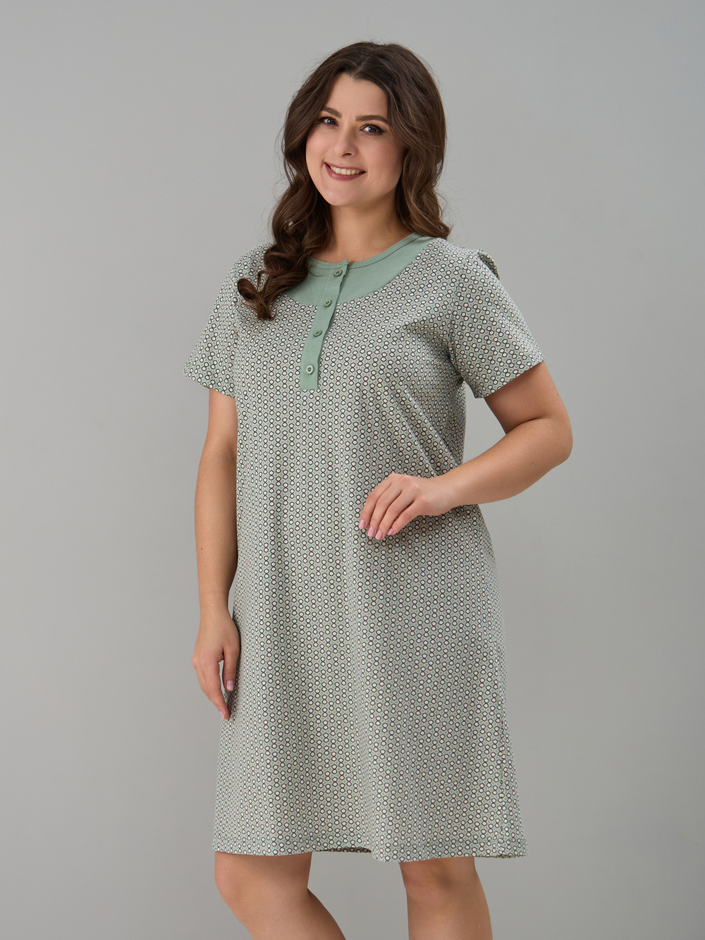 Ночная сорочка С-018/шалфей-экрюгорошки