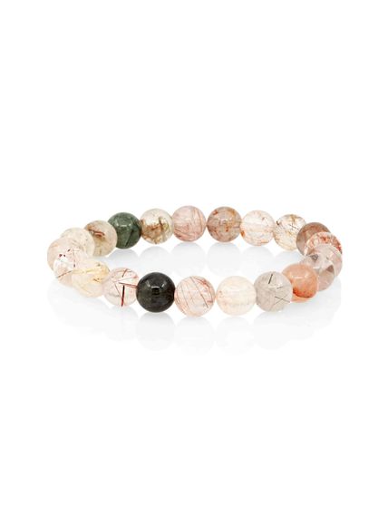 Фото браслета из кварца рутилового волосатика на белом фоне вид сбоку