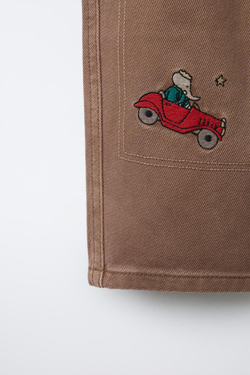 ZARA БРЮКИ BAGGY ИЗ ТВИЛА С ВЫШИВКОЙ BABAR ™, СВКТЛО-КОРИЧНЕВЫЙ