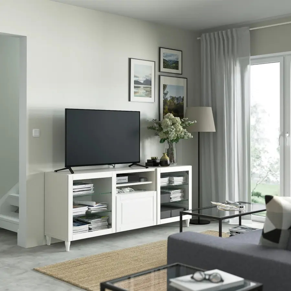 Тумба под ТВ с ящиками - IKEA BESTÅ/BESTA/БЕСТО ИКЕА, 42х74х180 см, белый