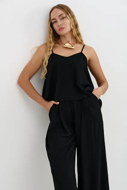 Асимметричный топ из шифона черного цвета