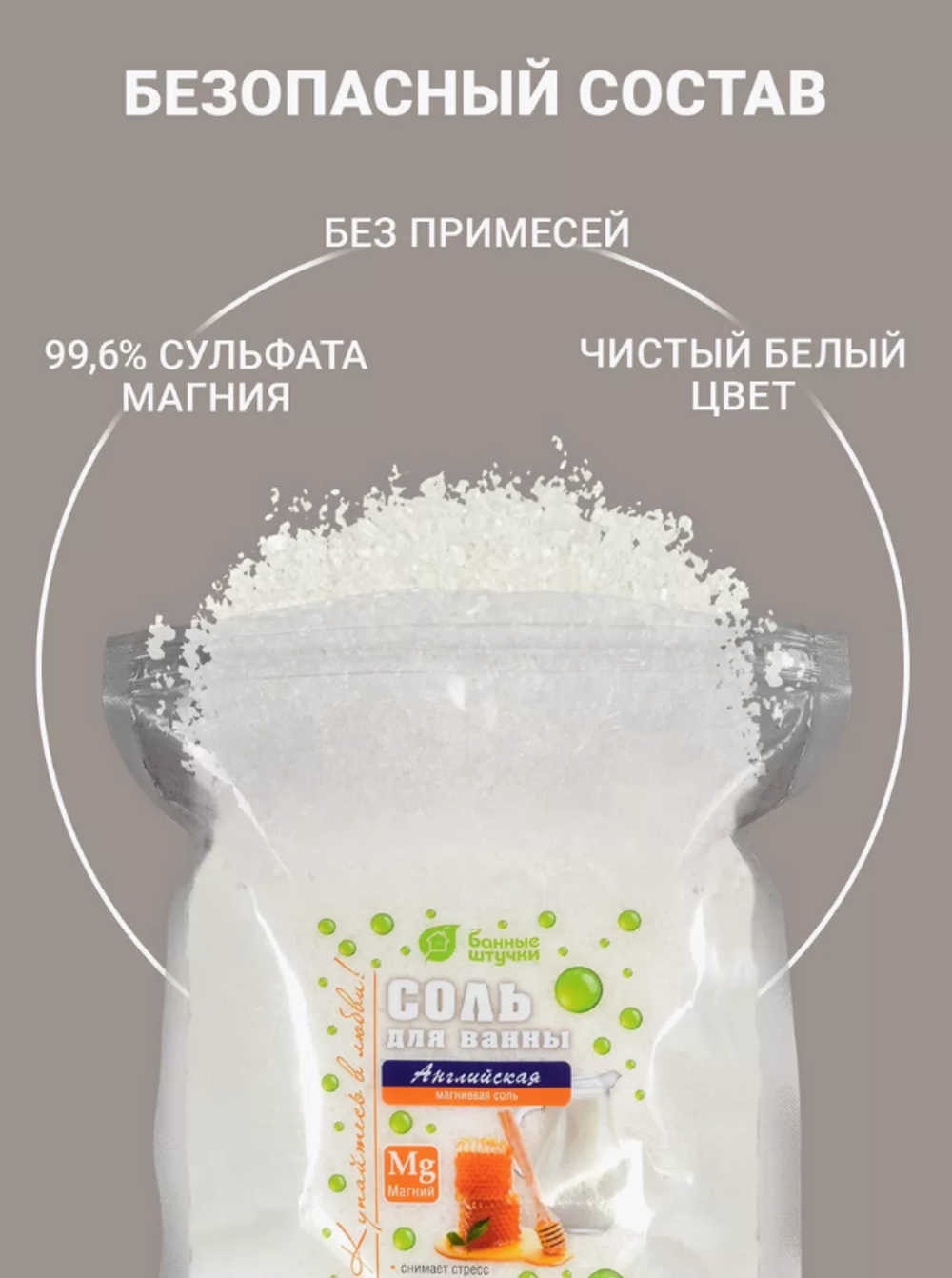 СОЛЬ ДЛЯ ВАННЫ БАННЫЕ ШТУЧКИ МАГНИЕВАЯ С АРОМАТОМ МОЛОКА И МЕДА 1 КГ В ДОЙ ПАК