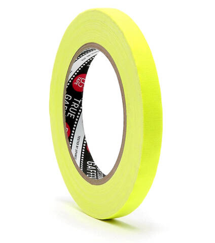 Профессиональный тейп 120mesh @trueGAFF 12мм/25м - Ярко Желтый (Светится в ультрафиолете) на тканевой основе  для киносъемок и сцен тип Gaffer Pro tape