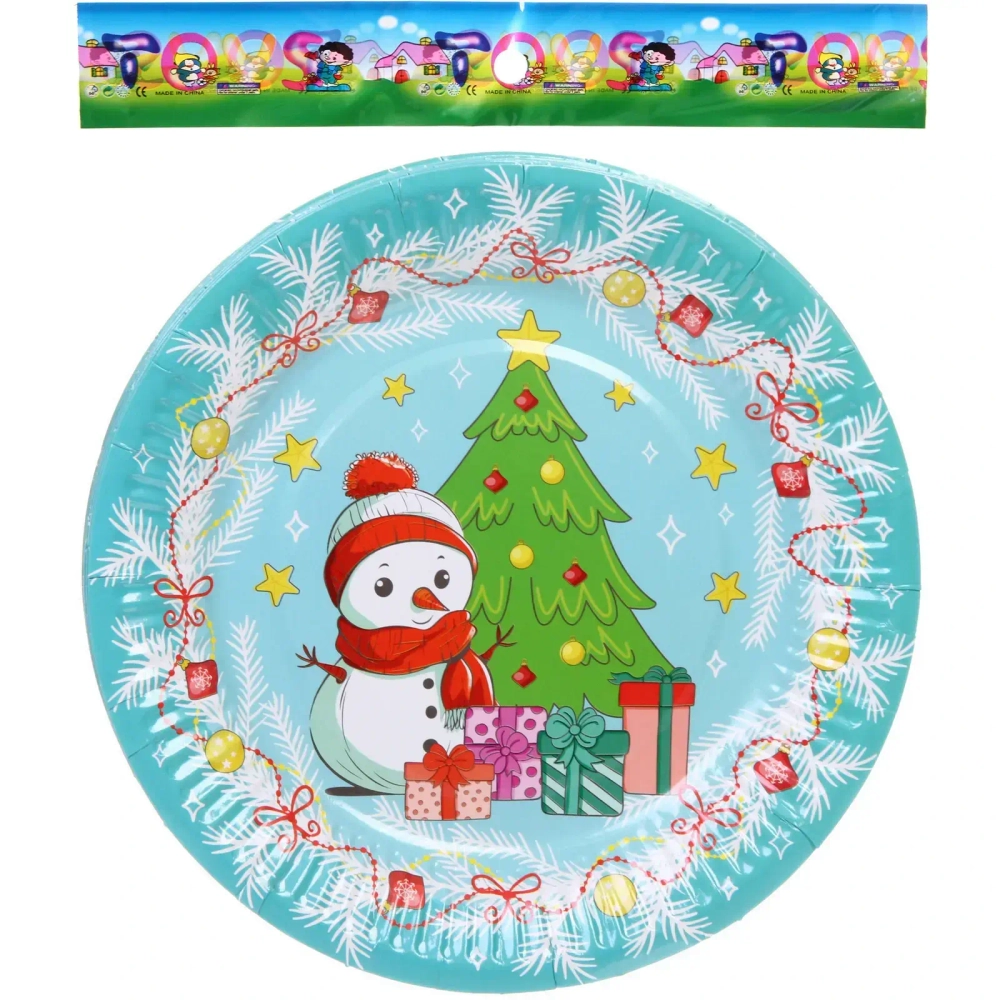 Тарелка бумажная 18 см в наборе 10 шт «Снеговичок с подарками»