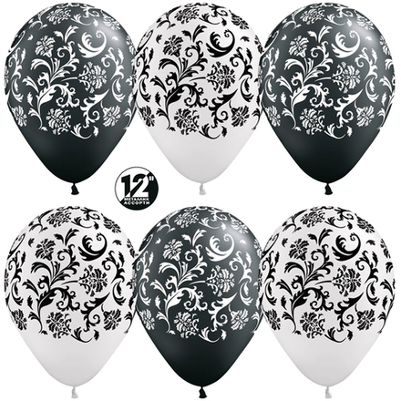 Воздушный Шар (12''/30 см) Узоры, Жемчужный (406)/Черный (580), металлик, 5 ст