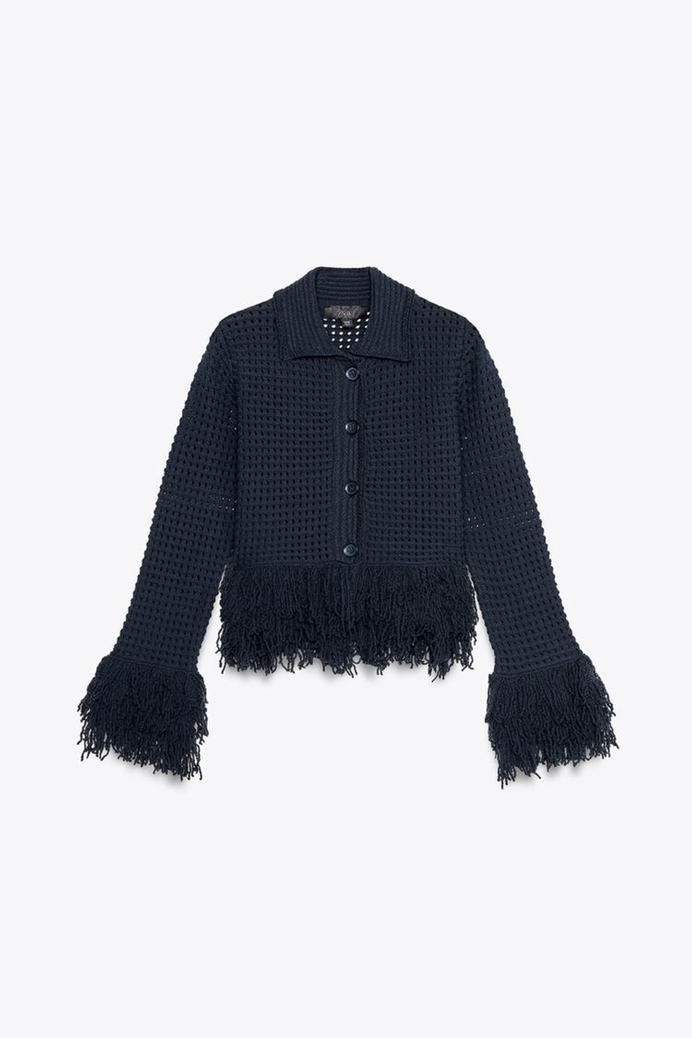 ZARA КАРДИГАН ИЗ РЕЛЬЕФНОЙ ТКАНИ В КЛЕТКУ С БАХРОМОЙ, МОРСКОЙ СИНИЙ