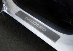 Накладки на пороги Rival для Renault Sandero II 2014-2018 2018-н.в./Sandero Stepway II 2014-2018 2018-н.в., нерж. сталь, с надписью, 4 шт., NP.4702.3
