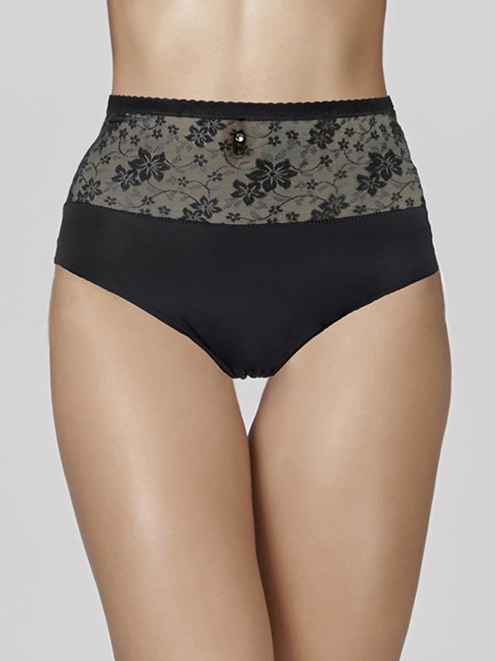 Трусы-утяжки с пояском из упругой микросетки с цветочным орнаментом (Размер: XXL) (Цвет: бежевый)