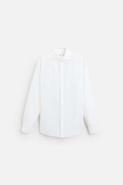 ZARА РУБАШКА SLIM FIT ИЗ СТРУЯЩЕЙСЯ ТКАНИ, БЕЛЫЙ