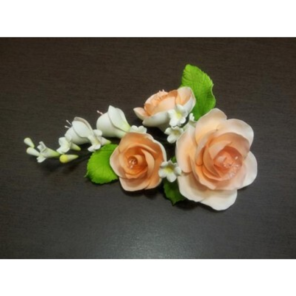 Цветочная ветка из сах.мастики,большая " Персиковая роза"