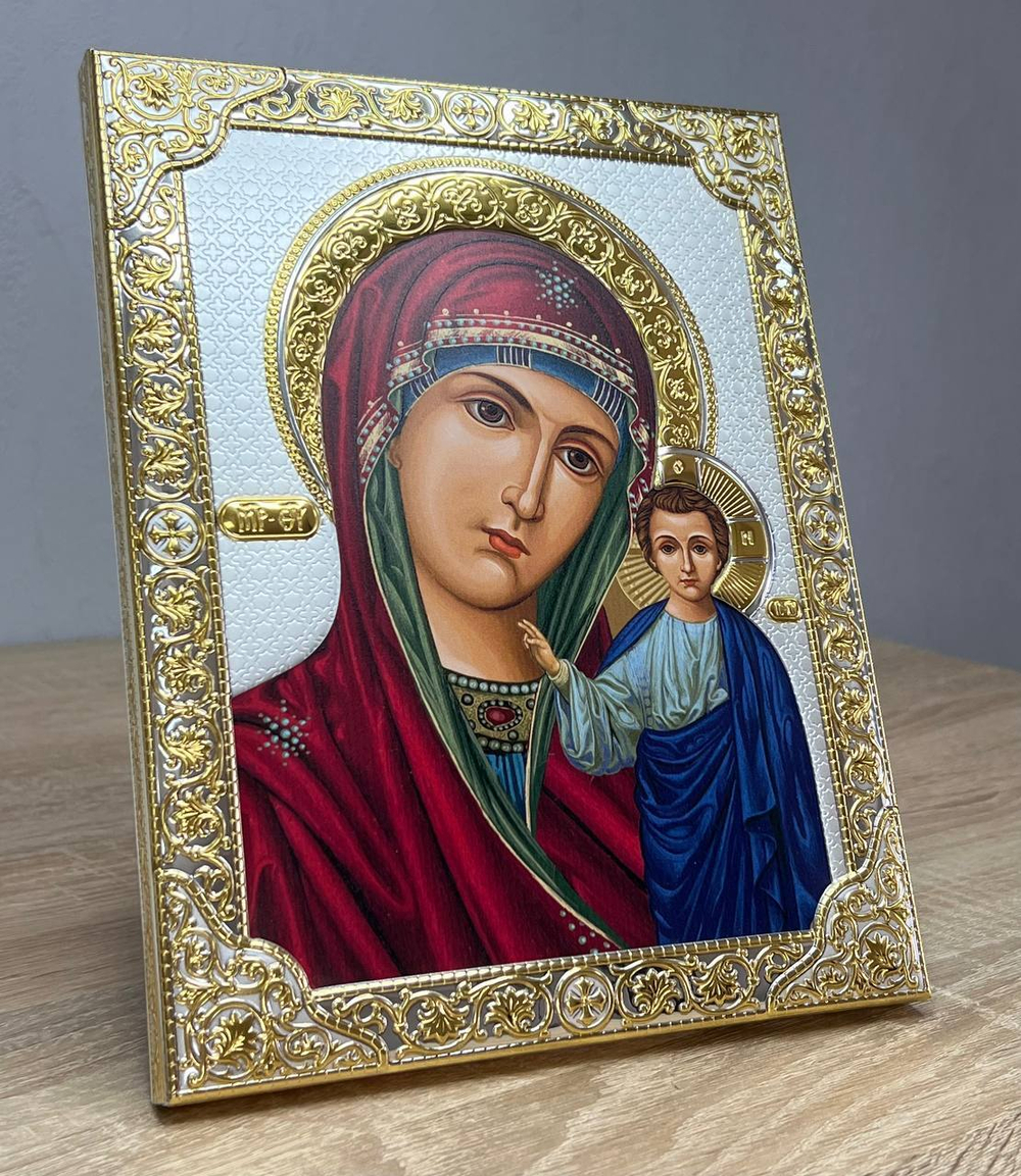 Казанская БМ, икона прямоугольная без рамки, античная 160х210