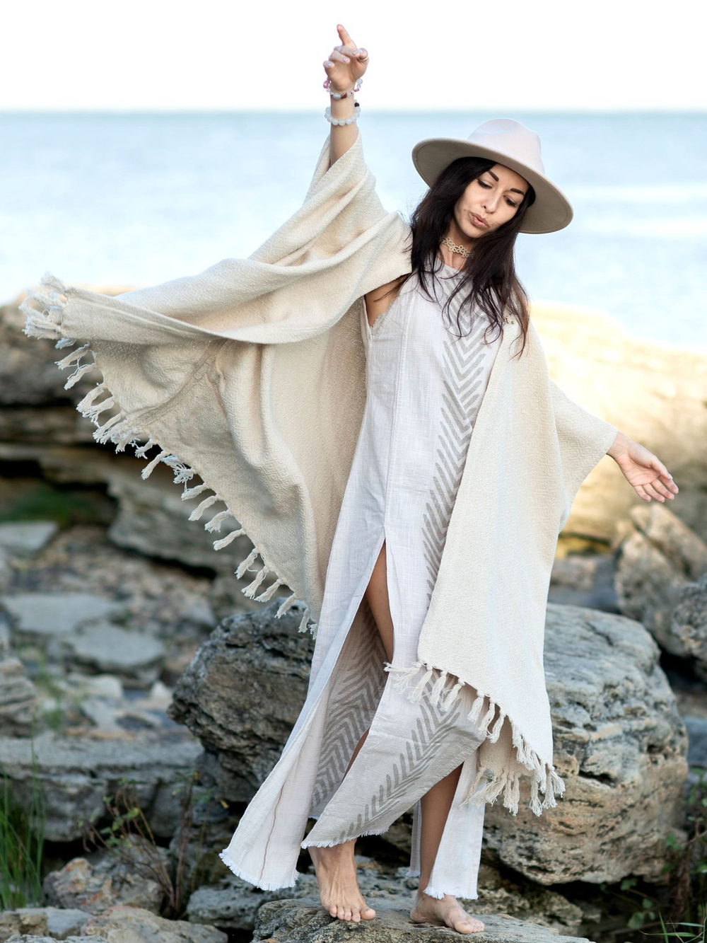 Бохо-накидка из фактурного хлопка (молоко)