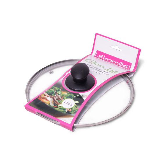 Крышка 22 см. стеклянная универсальная Kamille КМ-0642L с металлическим ободком