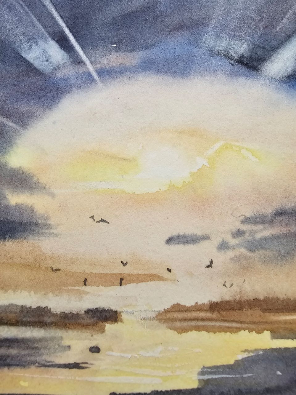 Картина акварельная авторская в паспарту 21х30 см на стену для интерьера "Танец света"