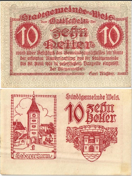 Австрия 10 геллеров 1920 Вельс aUNC