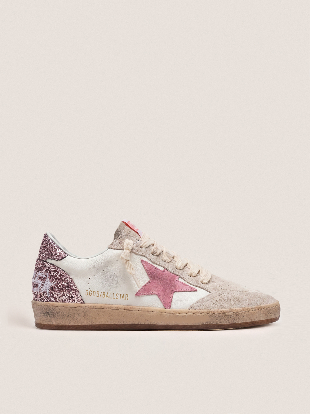 Ball Star in nappa with pink suede star and glitter heel tab