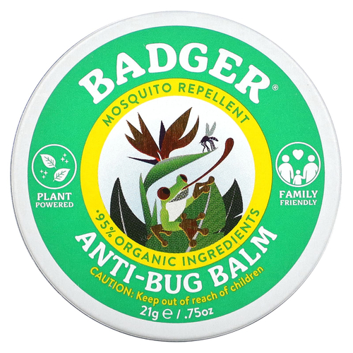 Badger, Бальзам для защиты от насекомых с цитронеллой и розмарином, 21 г (0,75 унции)