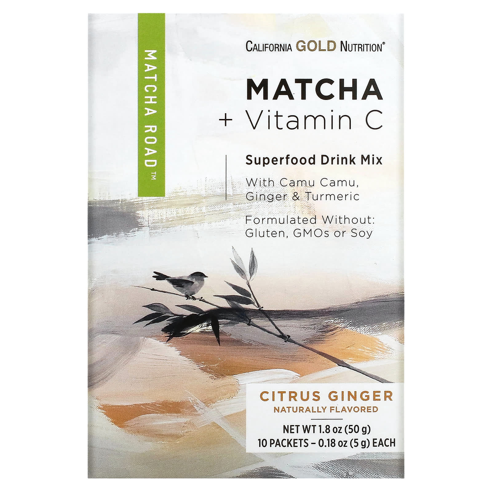 California Gold Nutrition, Matcha Road, матча с витамином C, цитрус и имбирь, 10 шт.