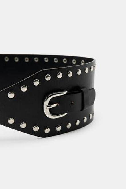 ZARA КОЖАНЫЙ РЕМЕНЬ-КОРСЕТ С ЗАКЛЕПКАМИ, ЧЕРНЫЙ