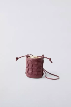 ZARA СУМКА С ПЛЕТЕНЫМ УЗОРОМ, БОРДОВО-КРАСНЫЙ