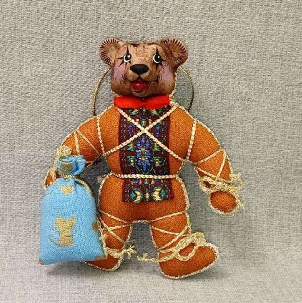 Ёлочная игрушка Медвежонок двухцветный с мешком