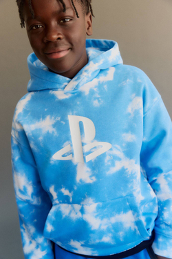 H&M Толстовка с капюшоном и принтом, синий