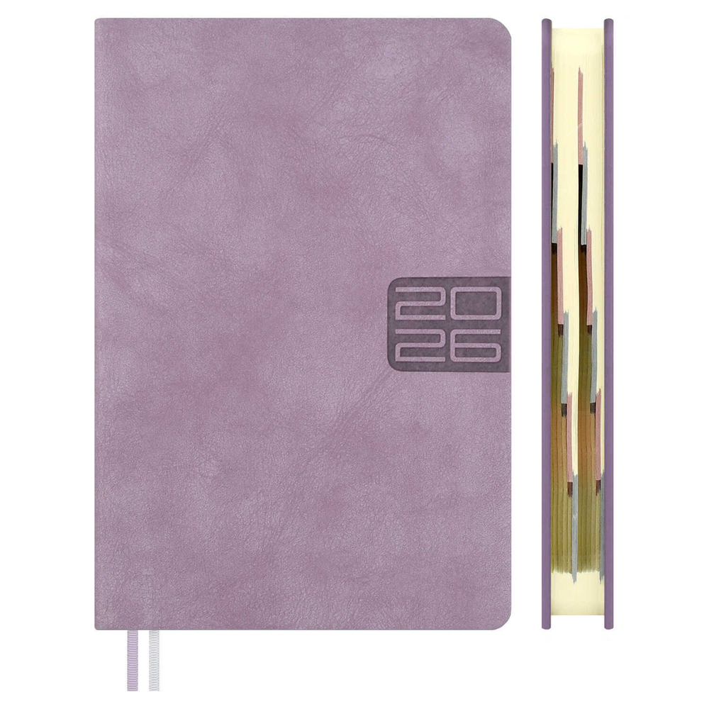 Ежедневник датированный 2026 ESCALADA, #ДУМАЙ КАК МИЛЛИАРДЕР, А6+, 176 л., арт. 70296/ 20 ТИВОЛ ГЛОСС СИРЕНЕВЫЙ (кожзам: 126x174 мм, твёрдый переплёт, запаянный край, материал обложки: искусственная кожа "Тиволи глосс"; декор: блинтовое тиснение; спо