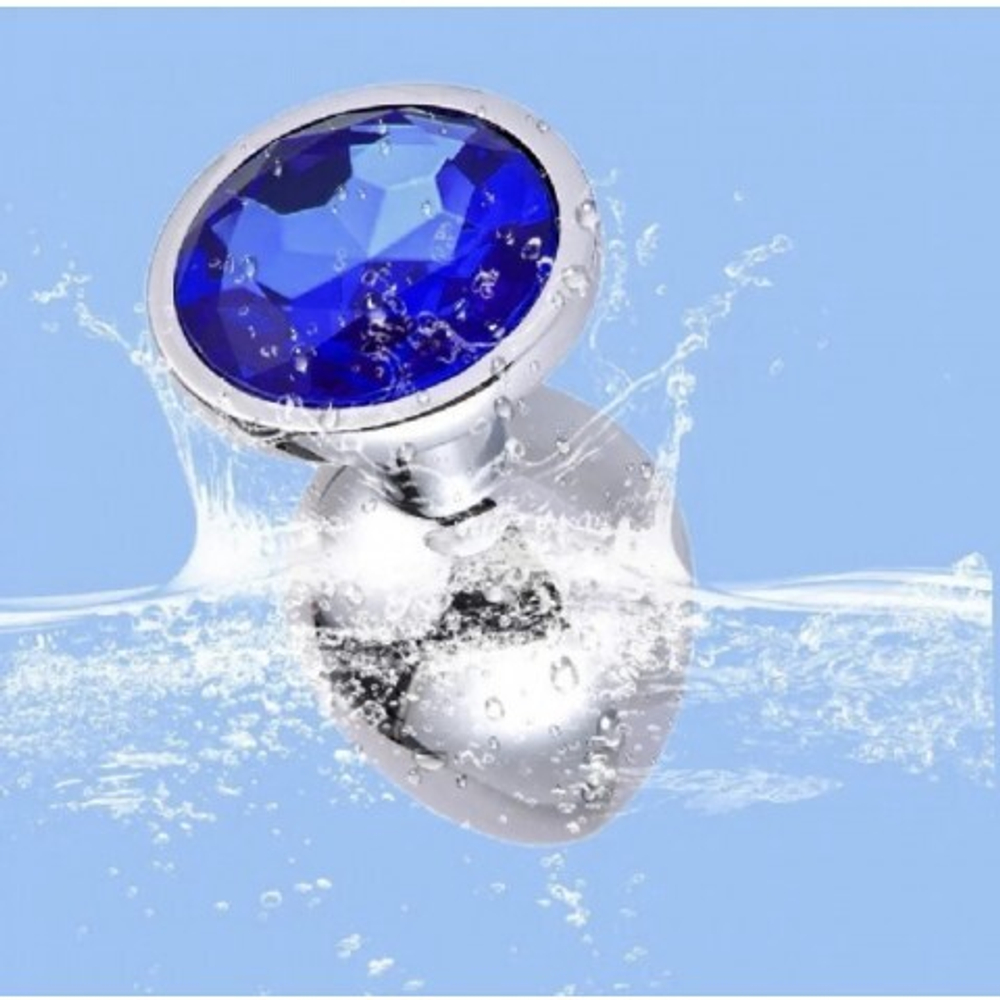 Маленькая металлическая анальная пробка Anal Pleasure от Alive (M: 8*3,4 см.) синий кристалл