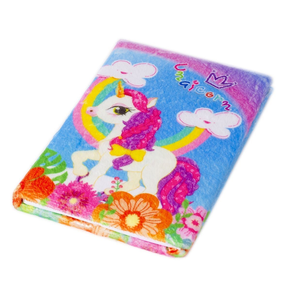 Записная книжка А5, 7БЦ, Alingar, плюш, диз. внутр. блок, линия, 80 л., "Единорог и радуга"