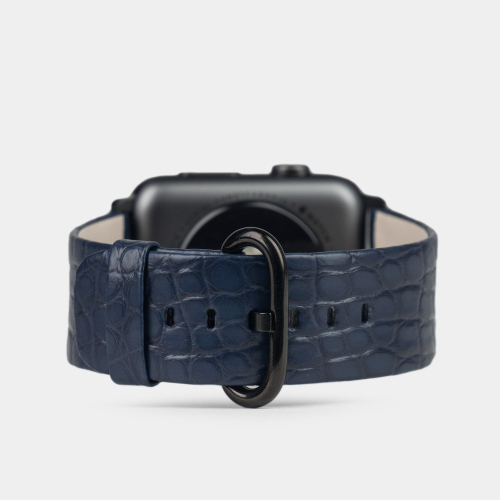 Ремешок для Apple Watch 44/45/46 mm из кожи аллигатора, синего цвета