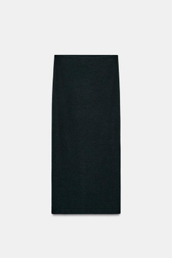 ZARA ЮБКА МИДИ ИЗ МЯГКОЙ ТКАНИ, ЧЕРНЫЙ МЕЛАНЖ